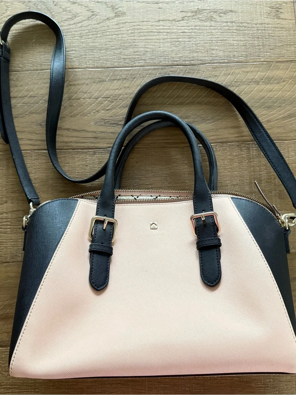 Kate Spade New York Blush Pink Black Saffiano Satchel Crossbody